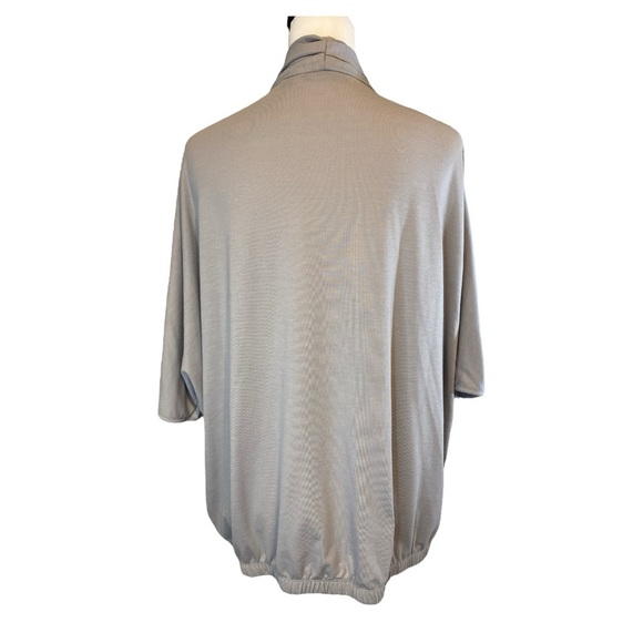 H by Halston Faux Wrap Short Sleeve Top Size M Taupe Brown Oversized Lagenlook - Picture 3 of 10